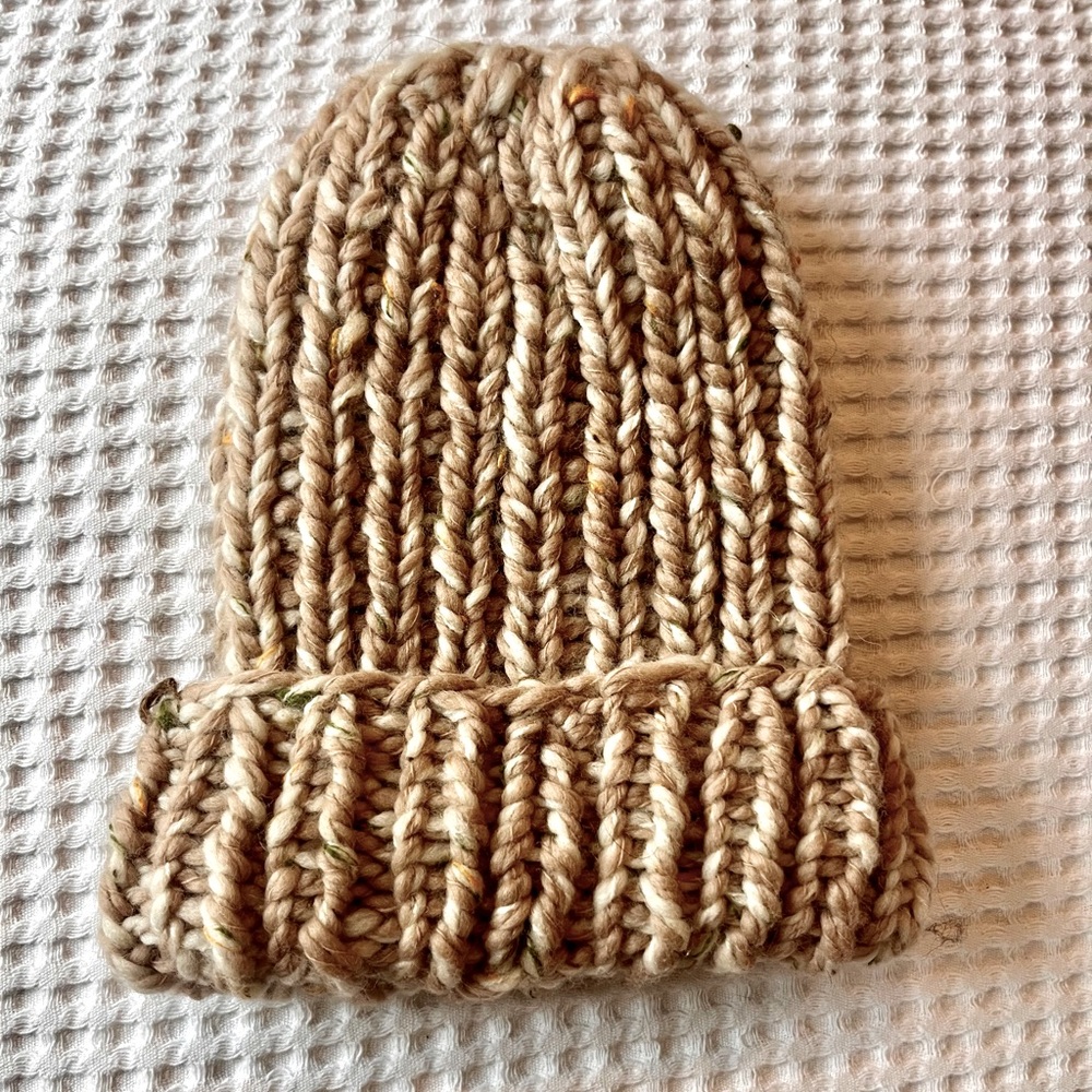 Hand Knit Beige and Ivory Alpaca Beanie